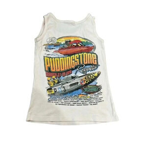 Anvil Women's White Sleeveless Crew Neck Puddingstone Regatta Graphic Tee Size M